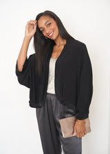 Black satin short kimono