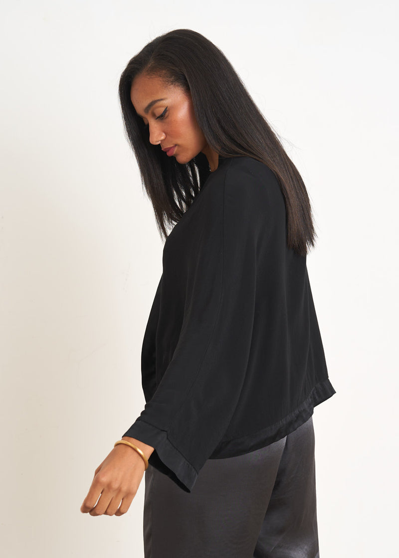 Black satin short kimono