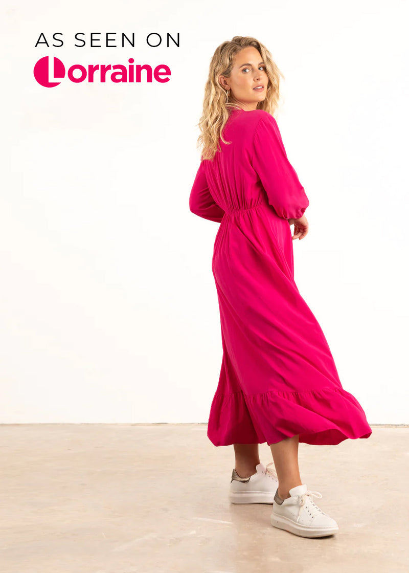 Bright pink v-neck midi dress