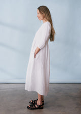 White linen midi dress