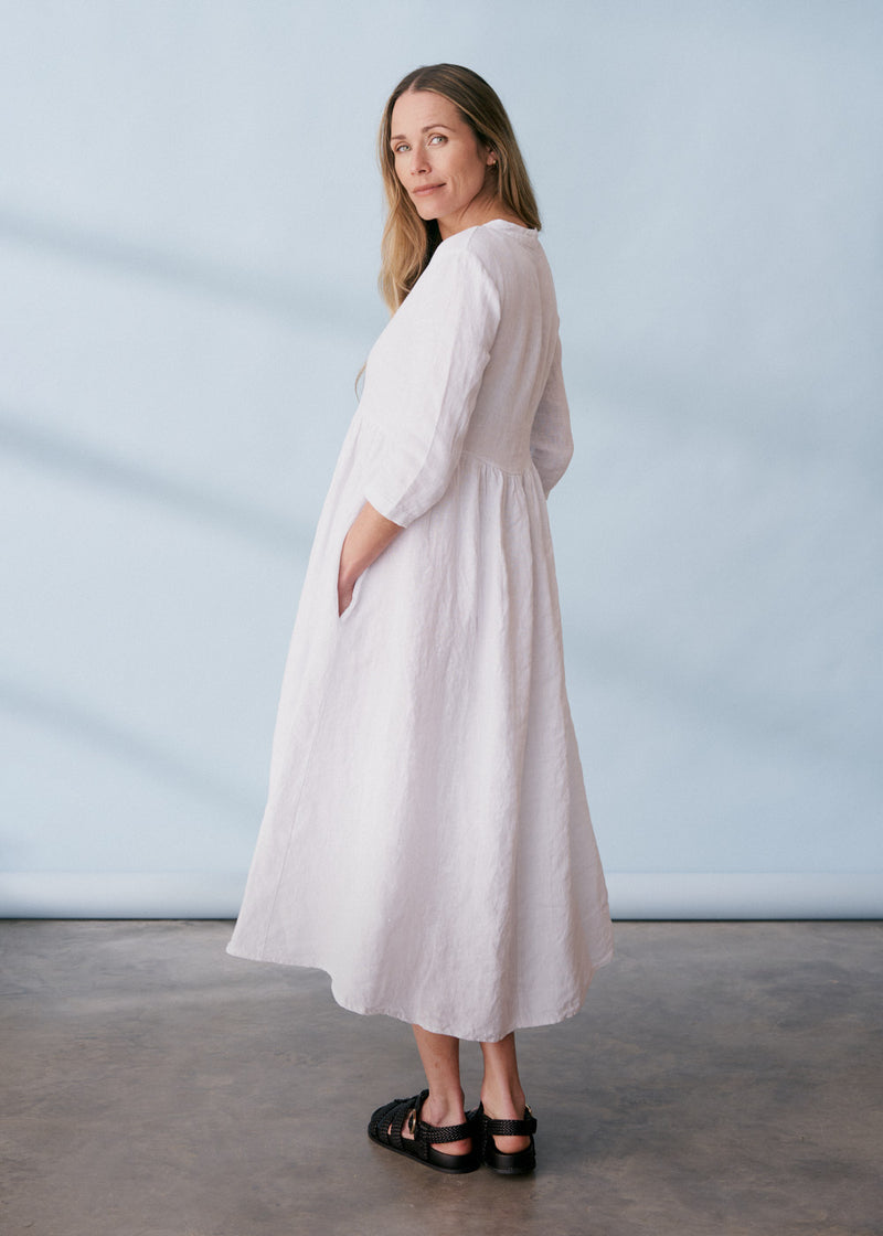 White linen midi dress
