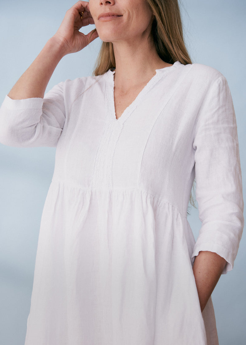 White linen midi dress