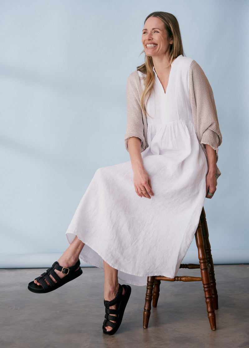 White linen midi dress