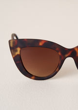Close up of brown tortoiseshell sunglasses on beige background