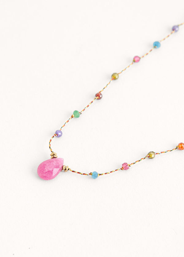 Pink and coloured crystal chain necklace