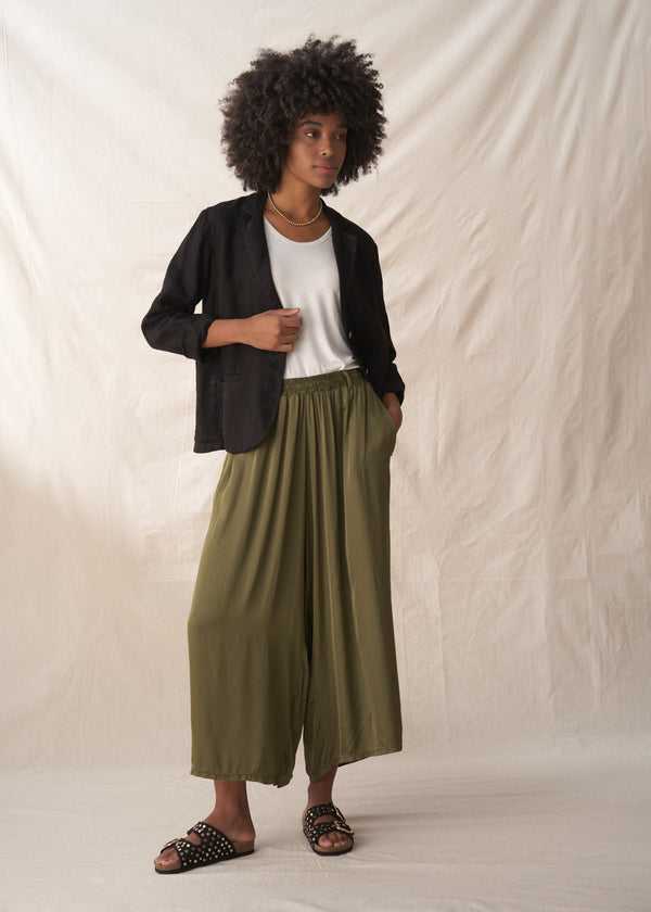 CORA SILK MIX CROPPED TROUSER - KHAKI