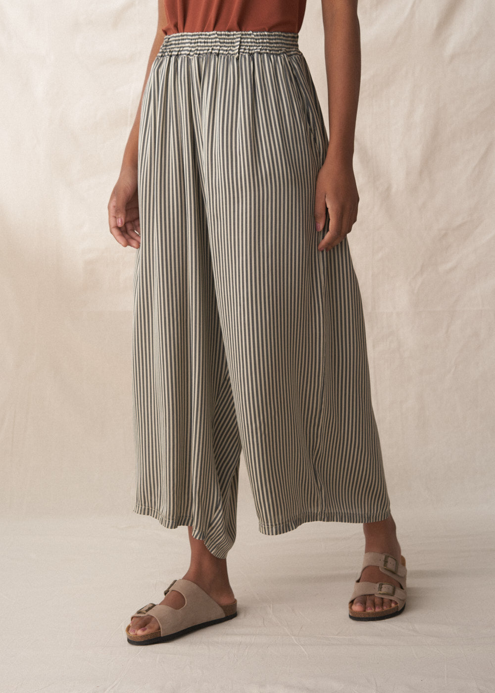 Cora Trousers - Charcoal Stripe | Trousers | BUSBY & FOX