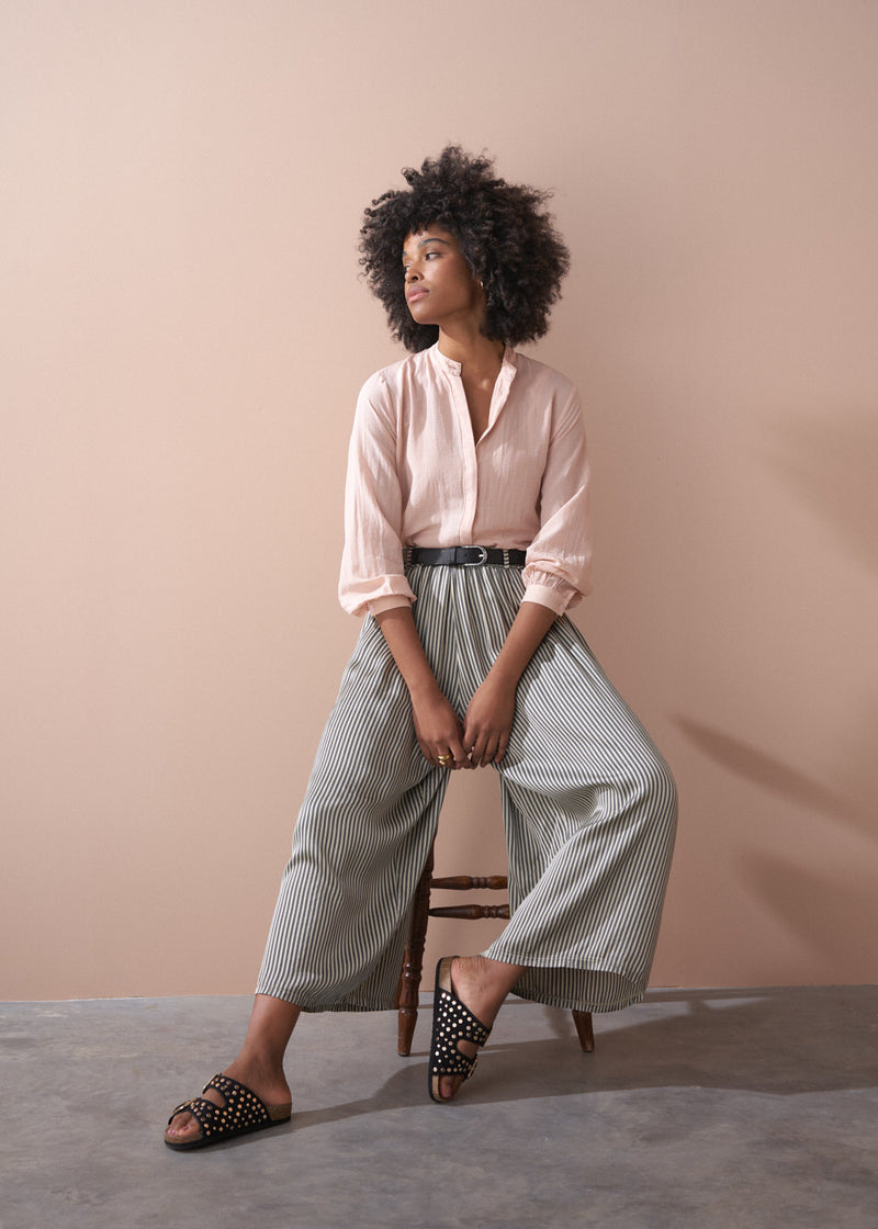 CORA WIDE LEG CROPPED TROUSER - CHARCOAL STRIPE