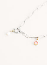 Silver charm necklace with pearl