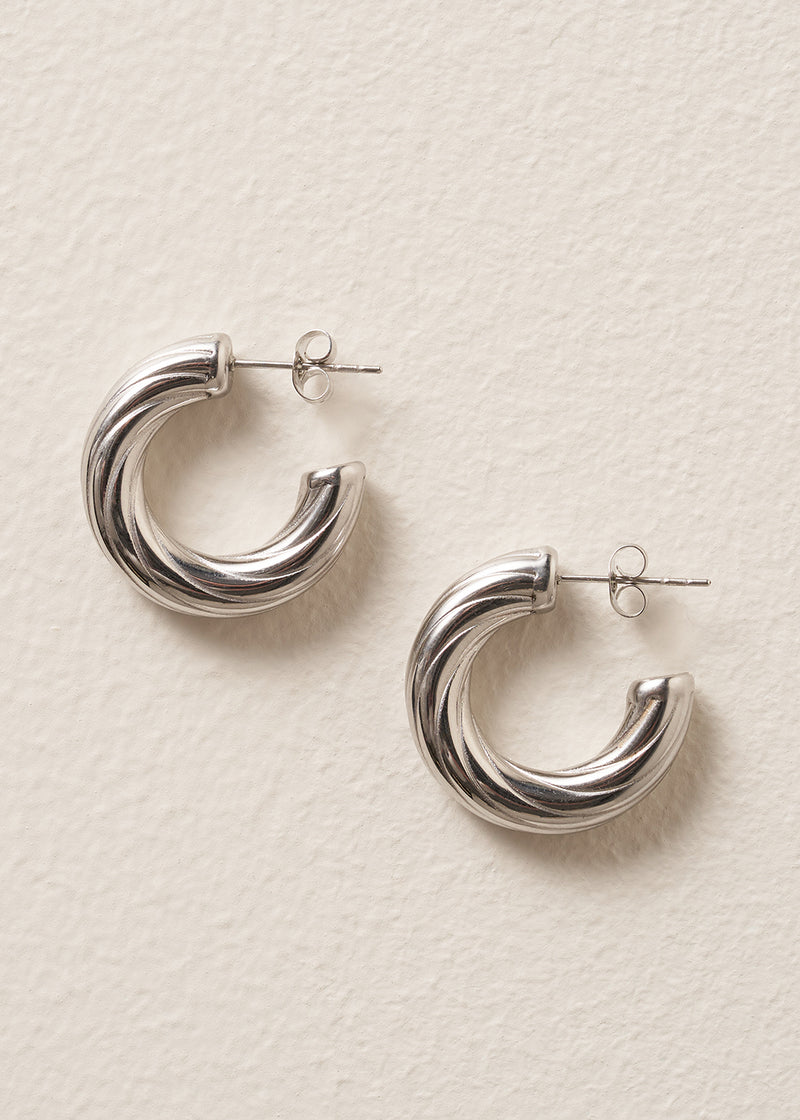 CORDELIA TWIST HOOP EARRINGS - SILVER