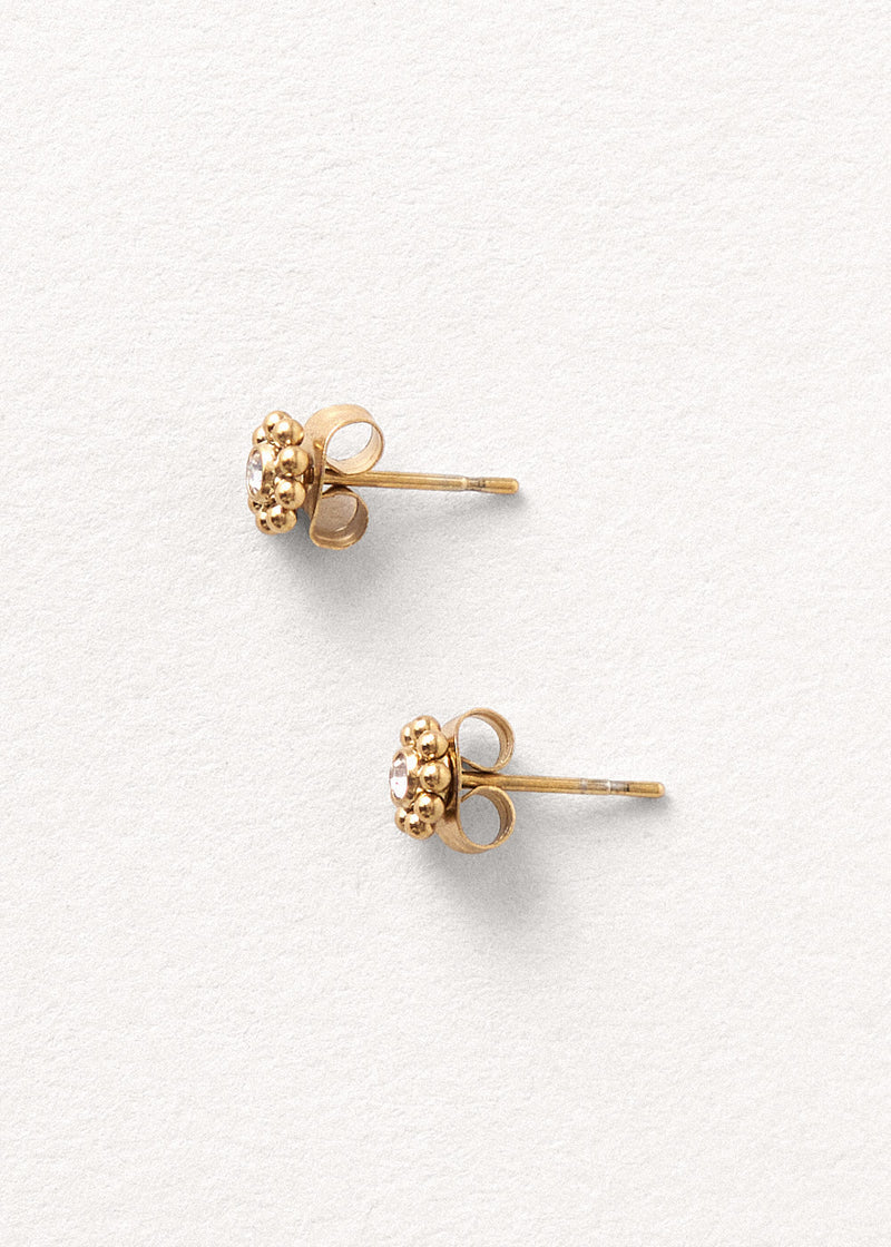 Small flower stud earrings with crystals