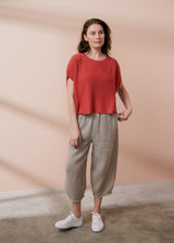 Terracotta red short sleeve fine knit sweater