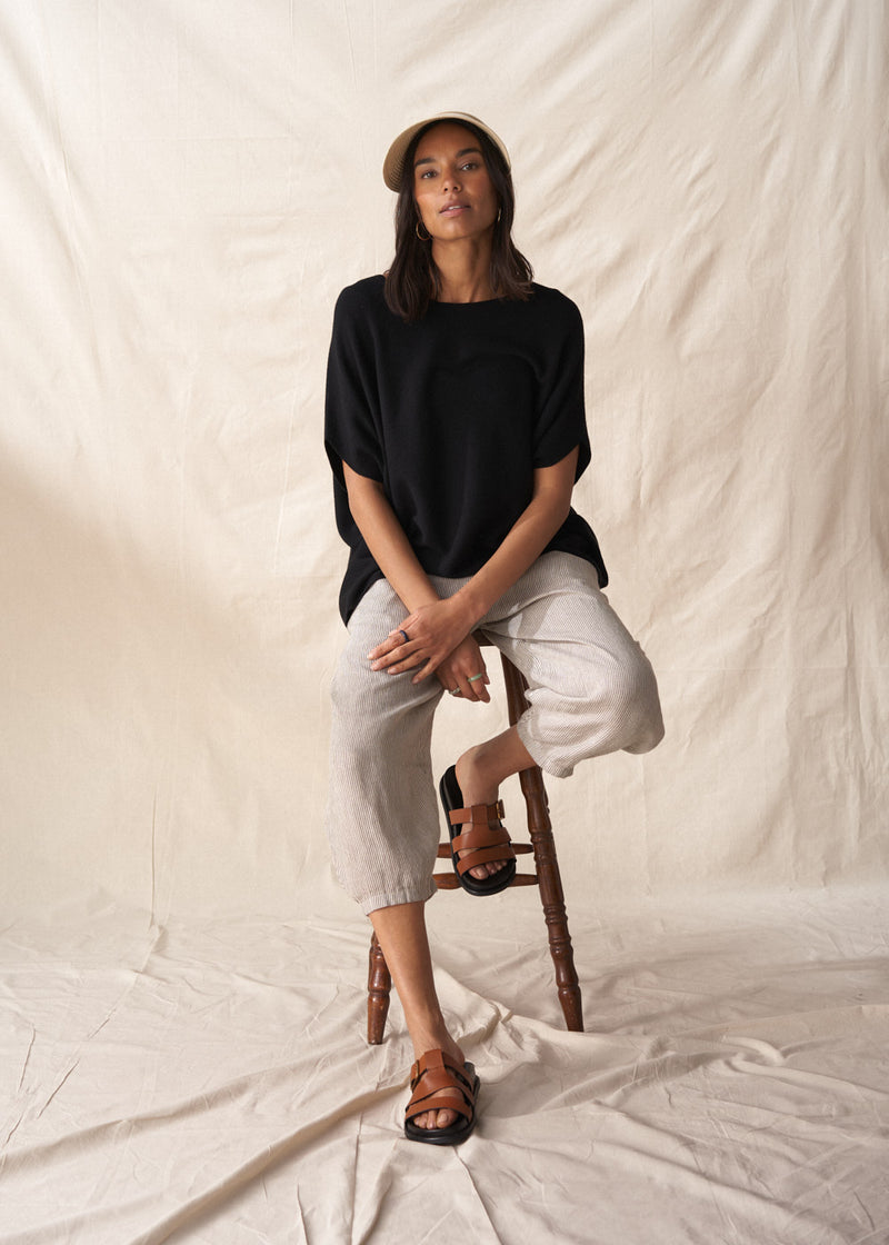 Black fine knit layering top