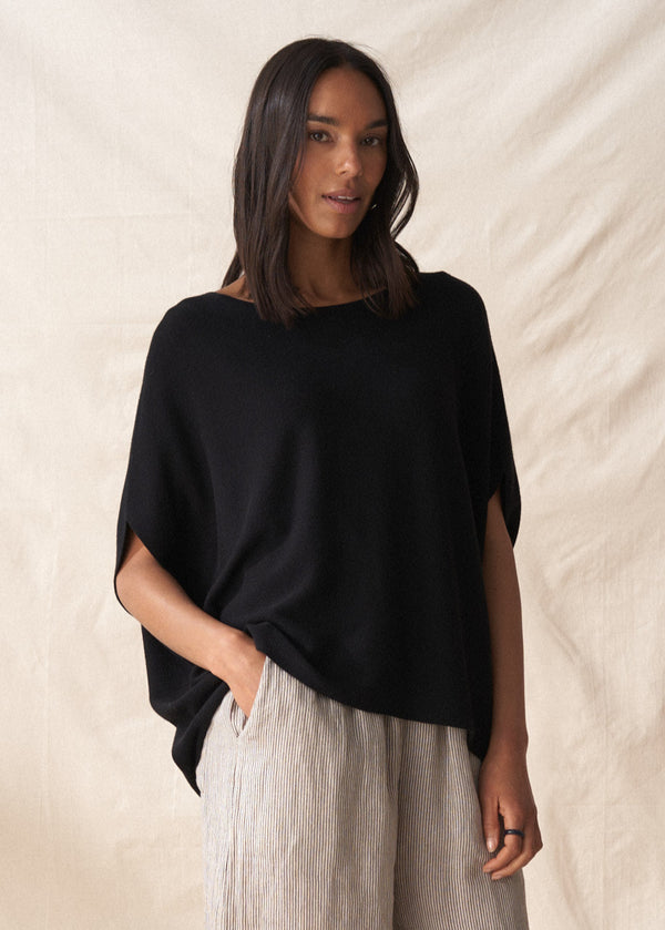 Black fine knit layering top