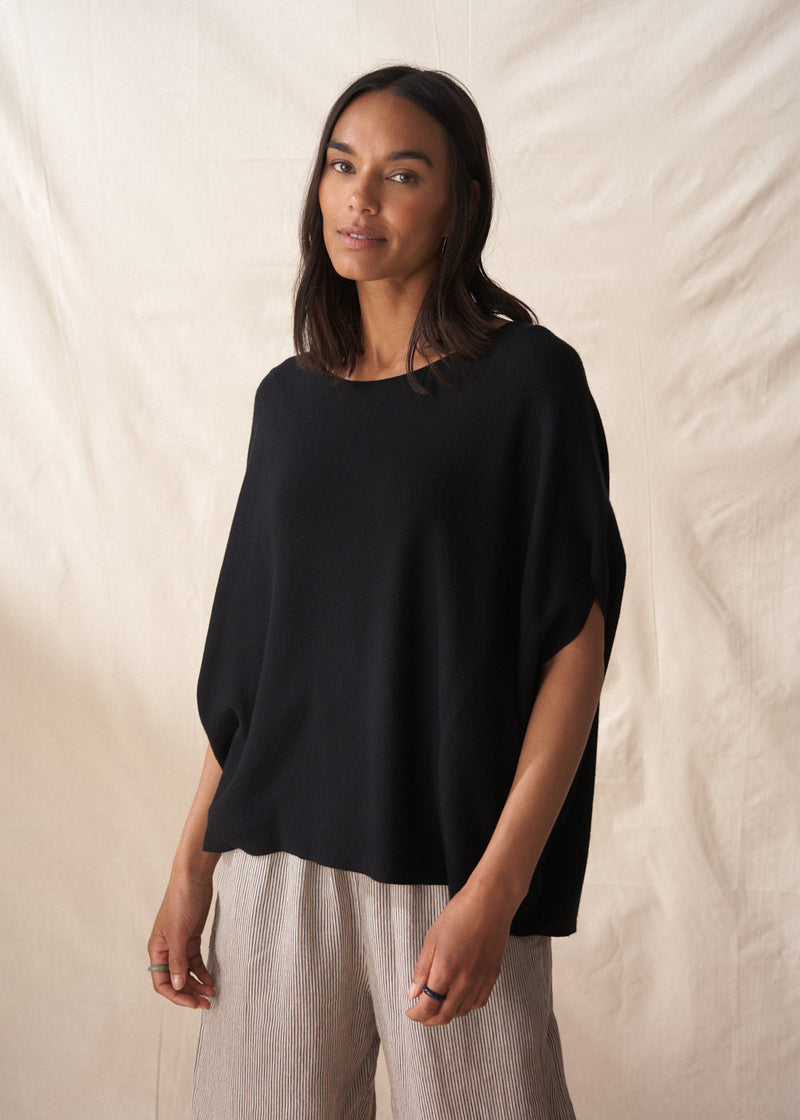 Black fine knit layering top