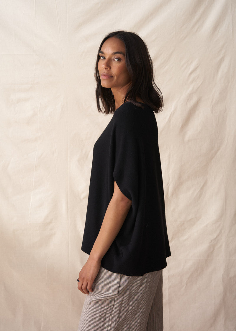 Black fine knit layering top