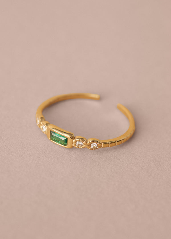 Minimal gold ring with green crystal stone