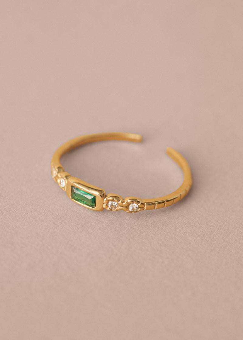 Minimal gold ring with green crystal stone