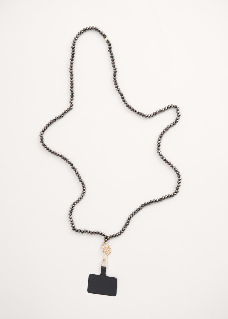 Dark grey crystal phone lanyard