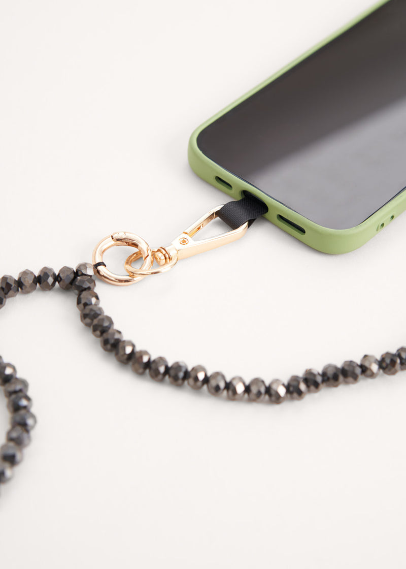 Dark grey crystal phone lanyard