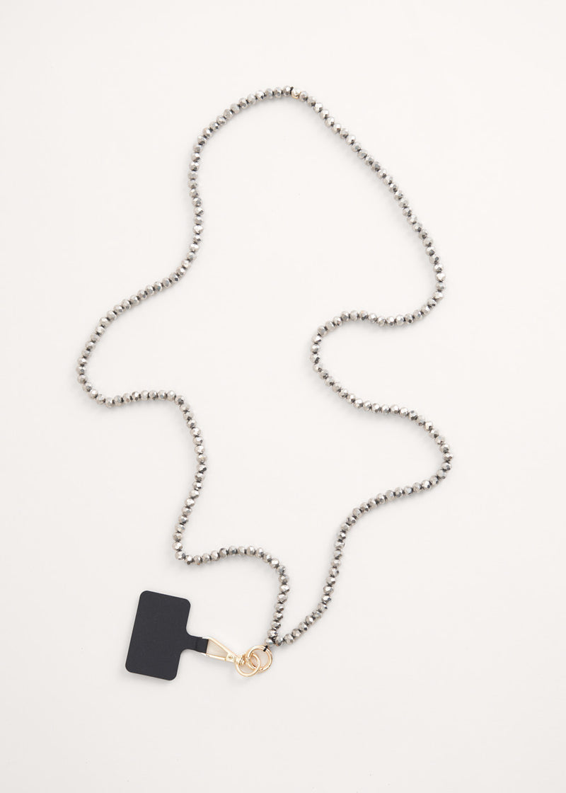 Grey crystal phone lanyard