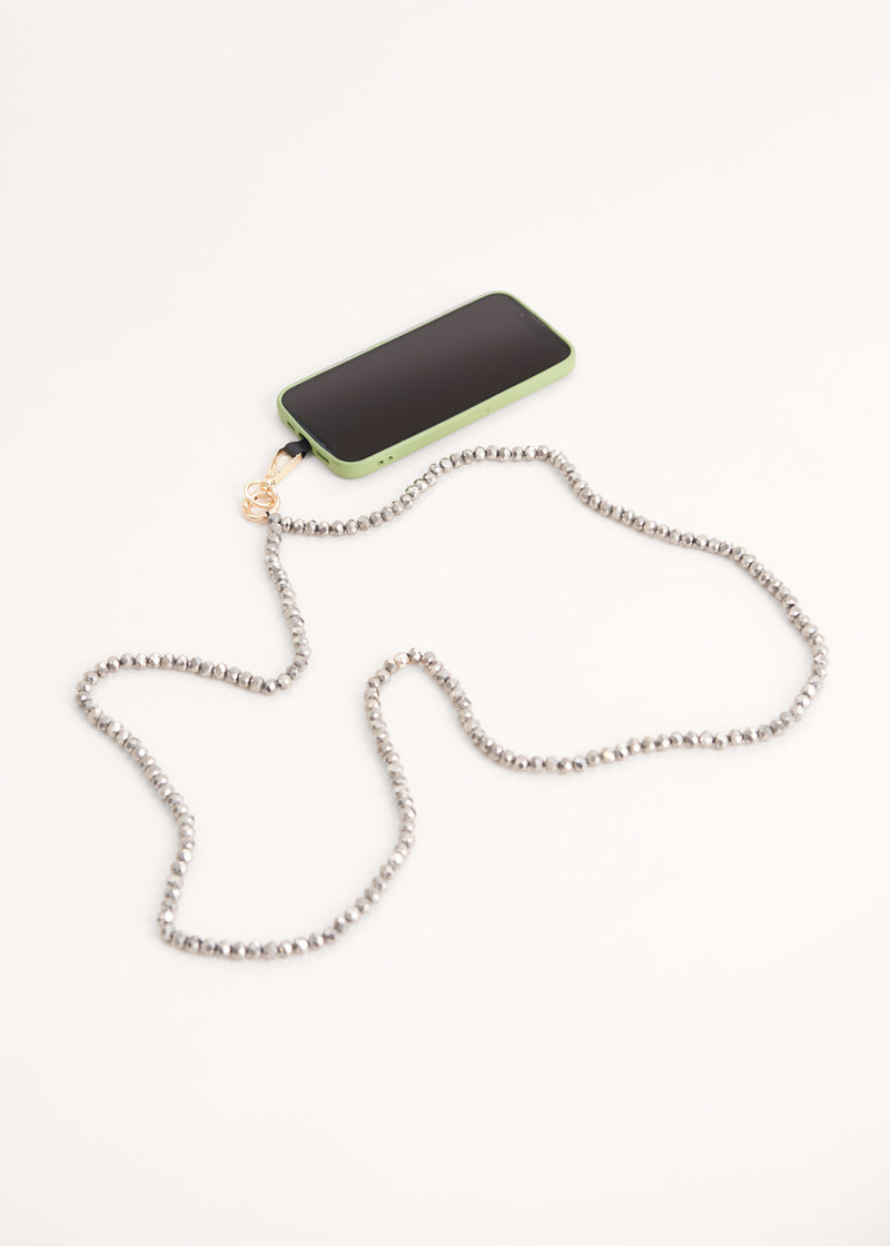 Grey crystal phone lanyard