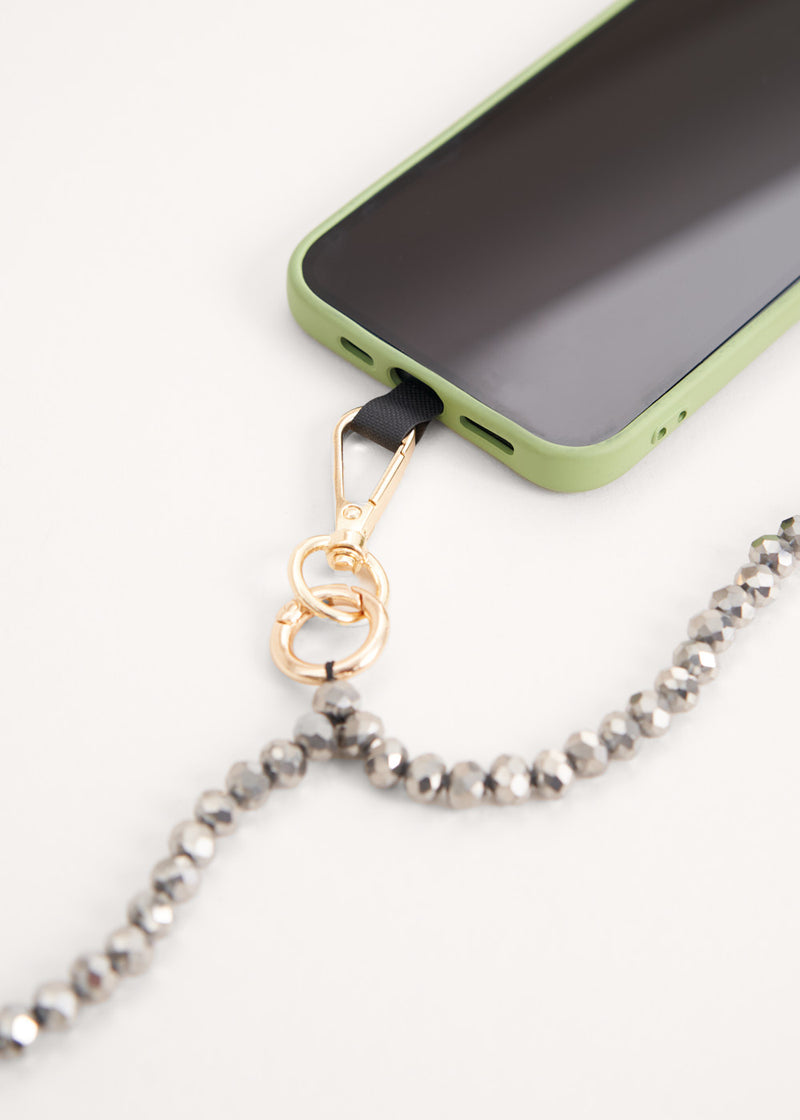 Grey crystal phone lanyard