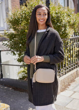 PAOLA CHECK COCOON COAT - BLACK