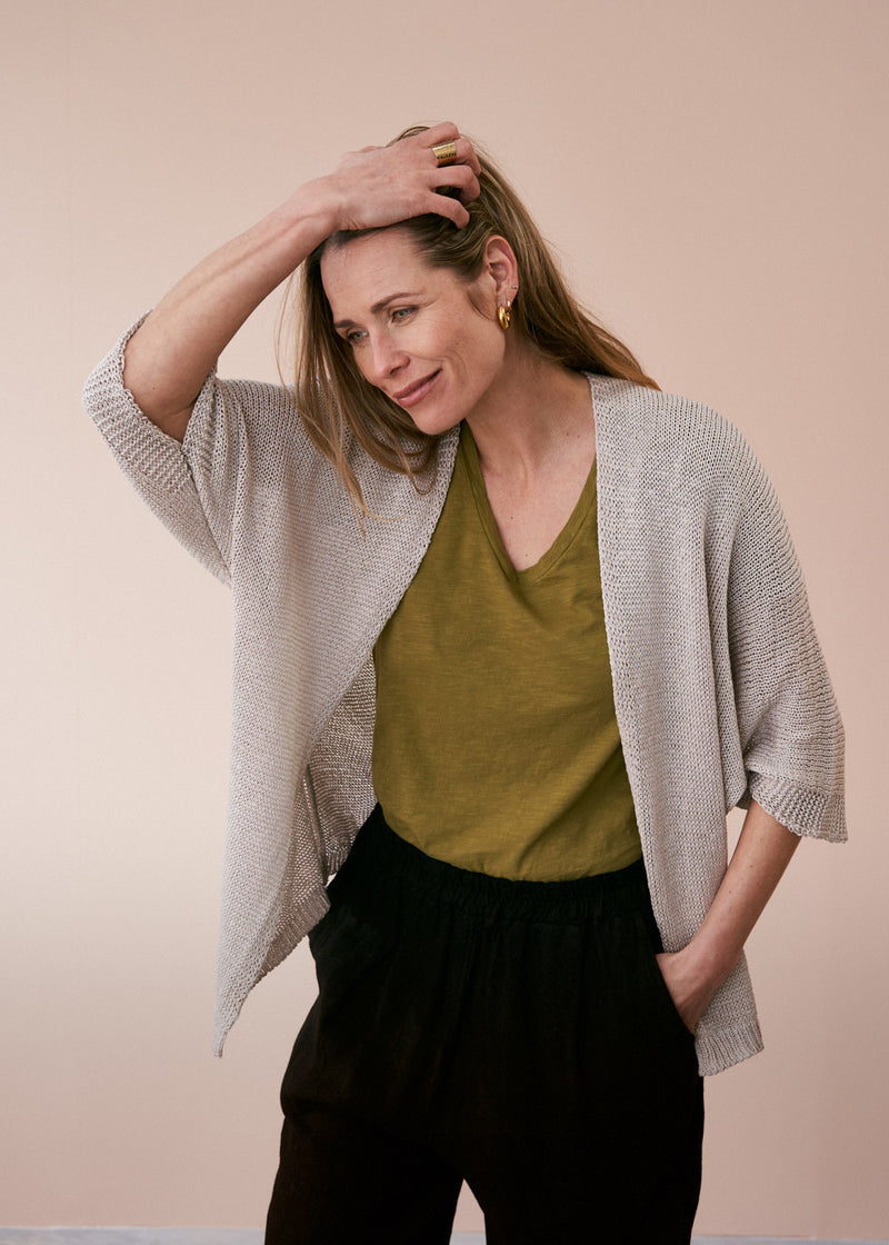 Open knit pale beige cardigan