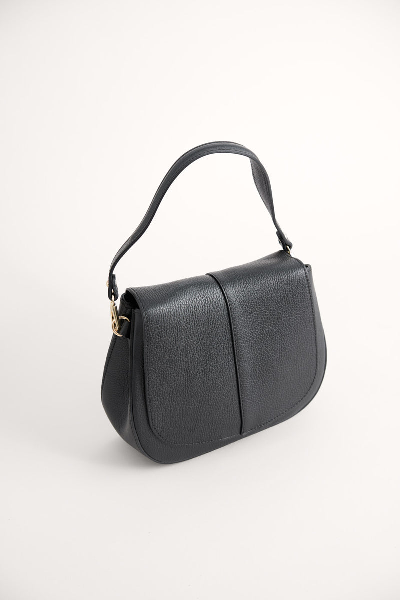 Black leather handbag