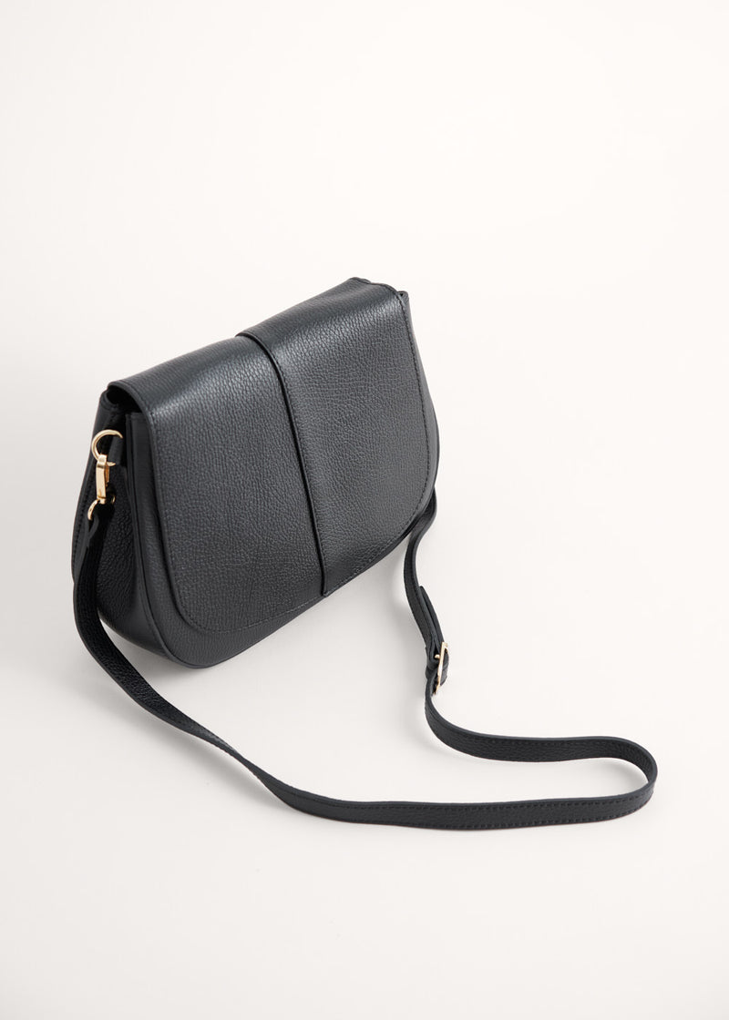 Black leather handbag