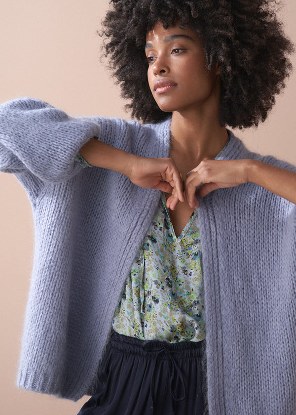 Dusky lavender chunky oversized knit cardigan