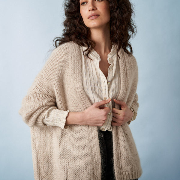 Dina Chunky Knit Cardigan - Oatmeal | Knitwear | BUSBY & FOX