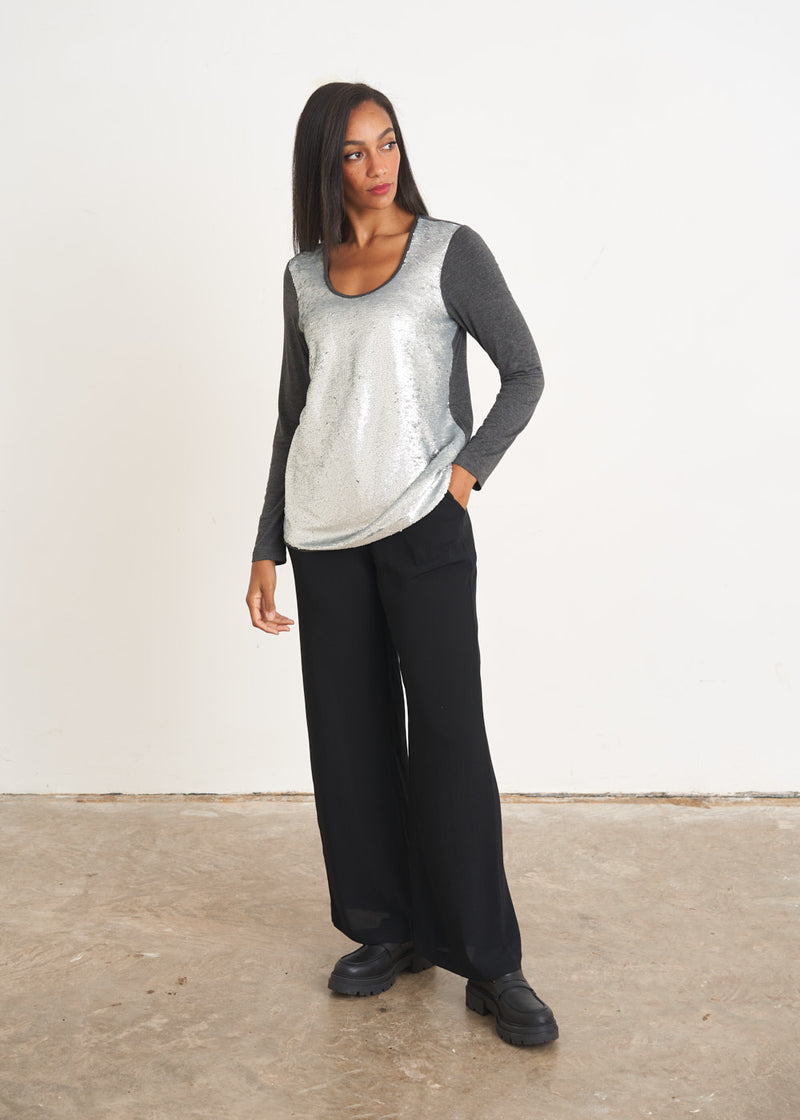 Grey contrast sequin top