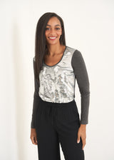 Grey contrast sequin top