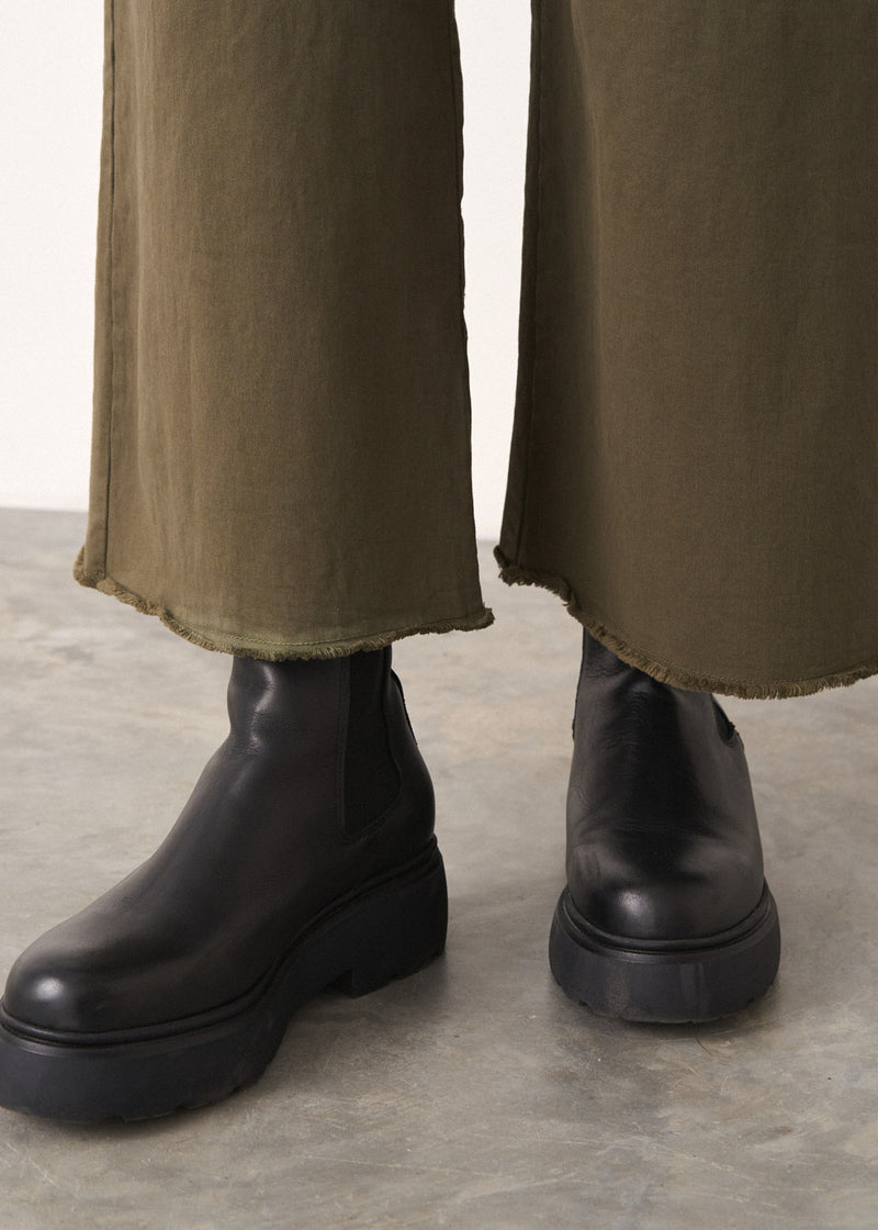 Khaki green cropped wide leg trousers