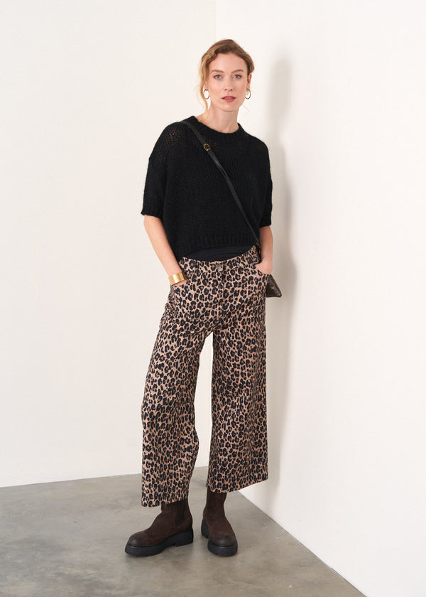 Wide leg leopard print trousers