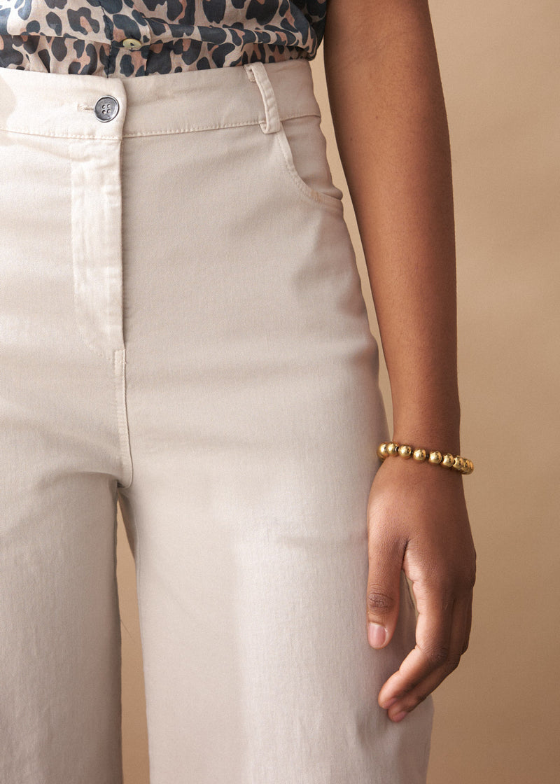 Oatmeal wide leg cotton trousers