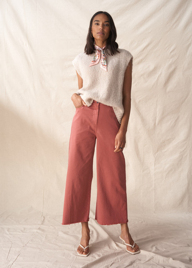 Dark pink stretch cotton trousers