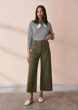Khaki green cropped wide leg trousers