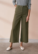 Khaki green cropped wide leg trousers