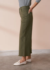 Khaki green cropped wide leg trousers