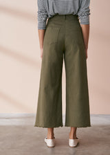 Khaki green cropped wide leg trousers