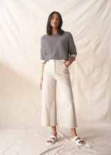 Oatmeal wide leg cotton trousers