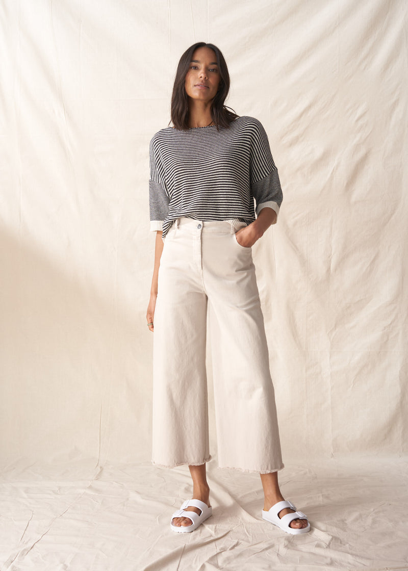 Oatmeal wide leg cotton trousers