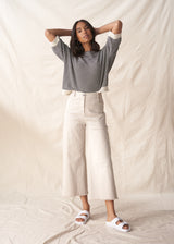 Oatmeal wide leg cotton trousers