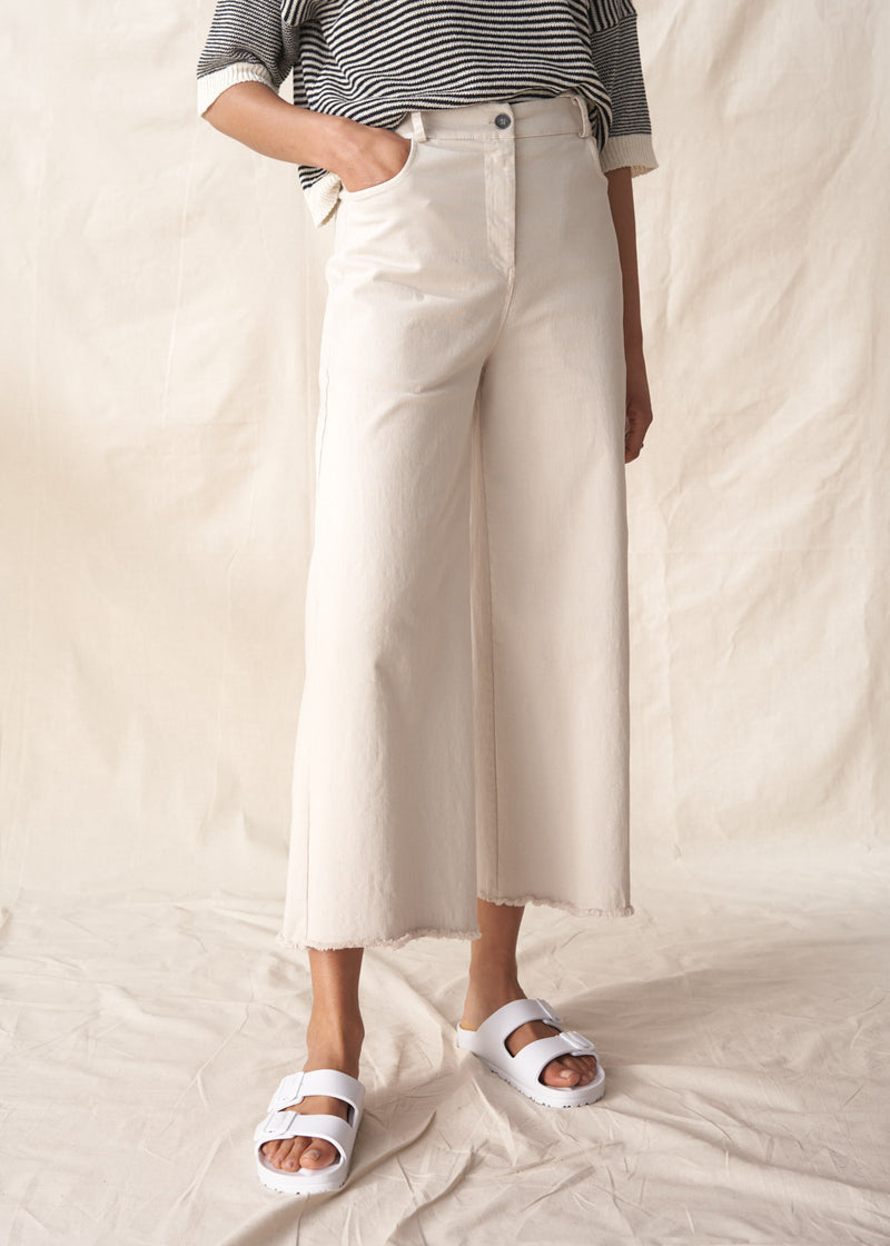 Oatmeal wide leg cotton trousers