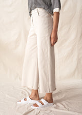 Oatmeal wide leg cotton trousers