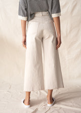 Oatmeal wide leg cotton trousers