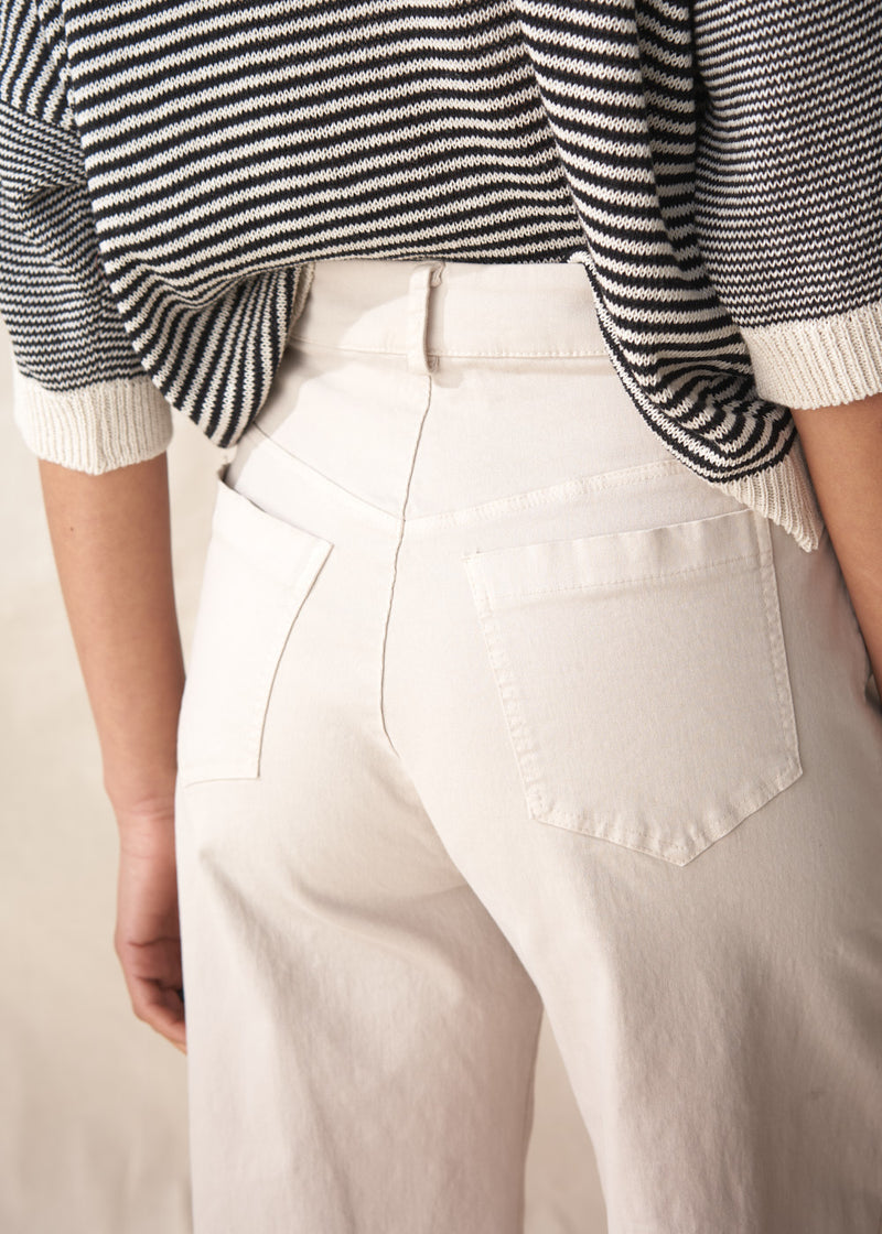 Oatmeal wide leg cotton trousers